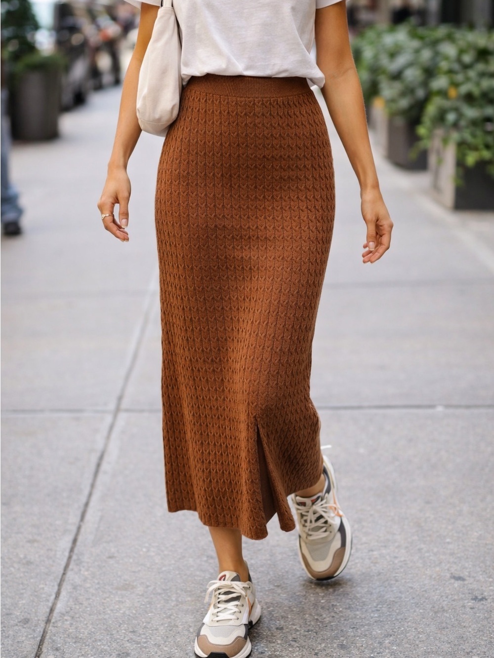 Joie Brown Cable Knit Midi Skirt XL Sporty Chic Comfort Minimalist Neutral Boho